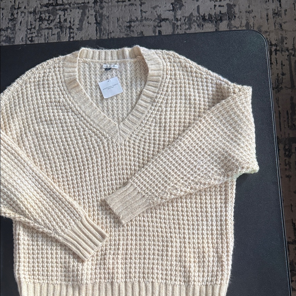 American Eagle Outfitters Cream V-Neck Sweater